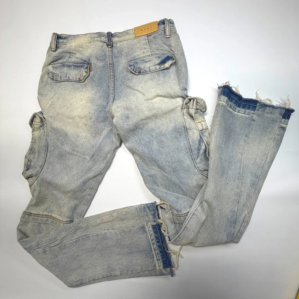 MNML Acid Wash Cargo Jeans Size 31 Baggy Y2K Utility Denim‎